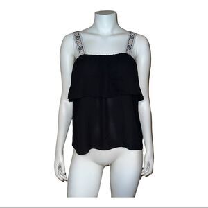 J. Crew Black Layered Camisole with Embroidered Straps